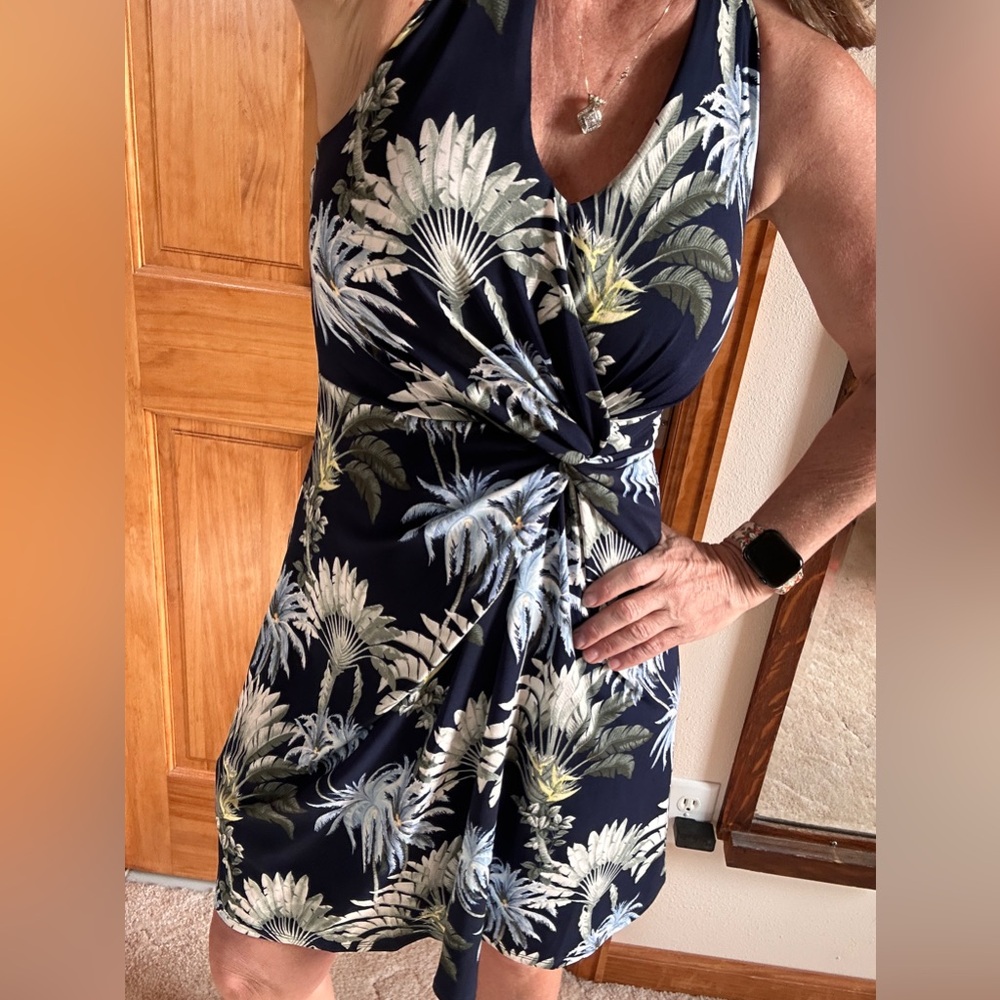 Tommy Bahama Navy Floral Twist-Front Mini Dress XS - Picture 3 of 9